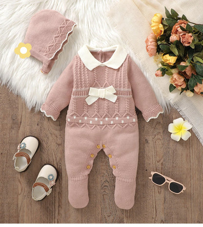 Baby Girl Knit Romper & Hat Set