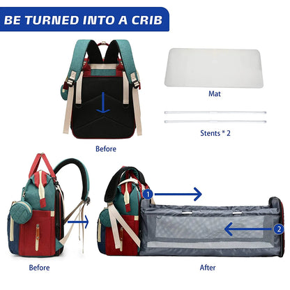 3-in-1 Diaper Bag Backpack with Foldable Baby Bed