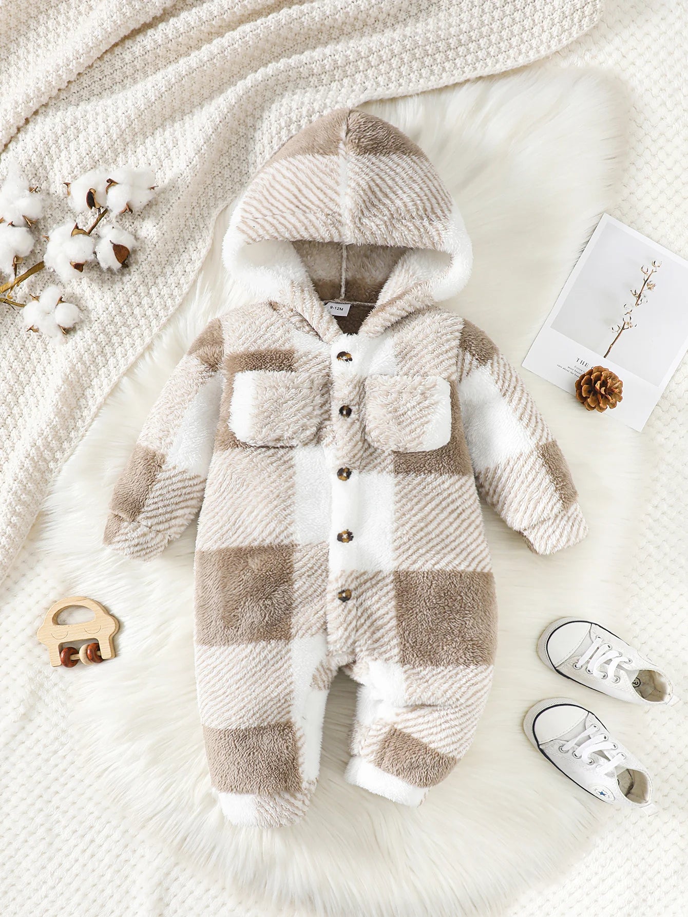 Baby Plaid Hooded Winter Romper
