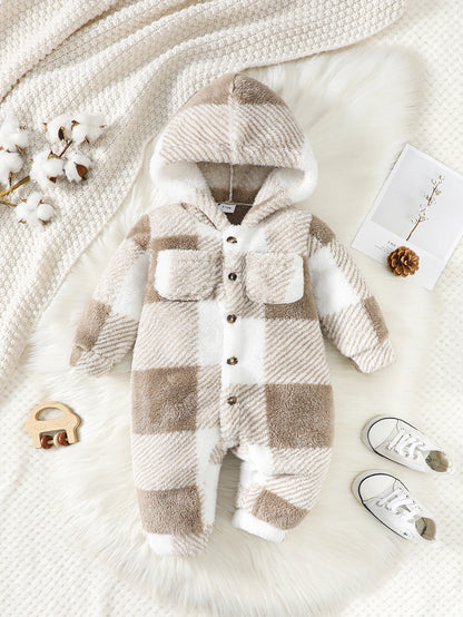Baby Plaid Hooded Winter Romper