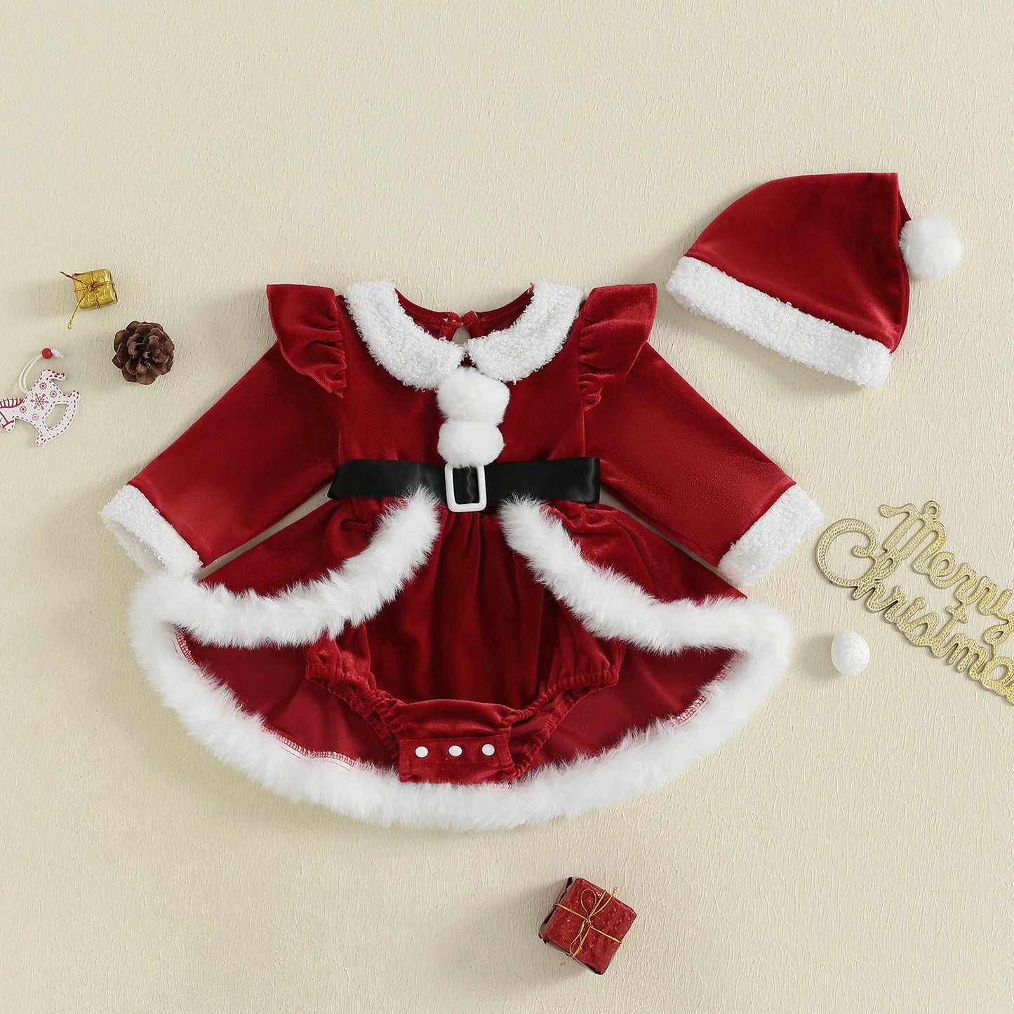 Baby Girl Christmas Santa Bodysuit Dress Set