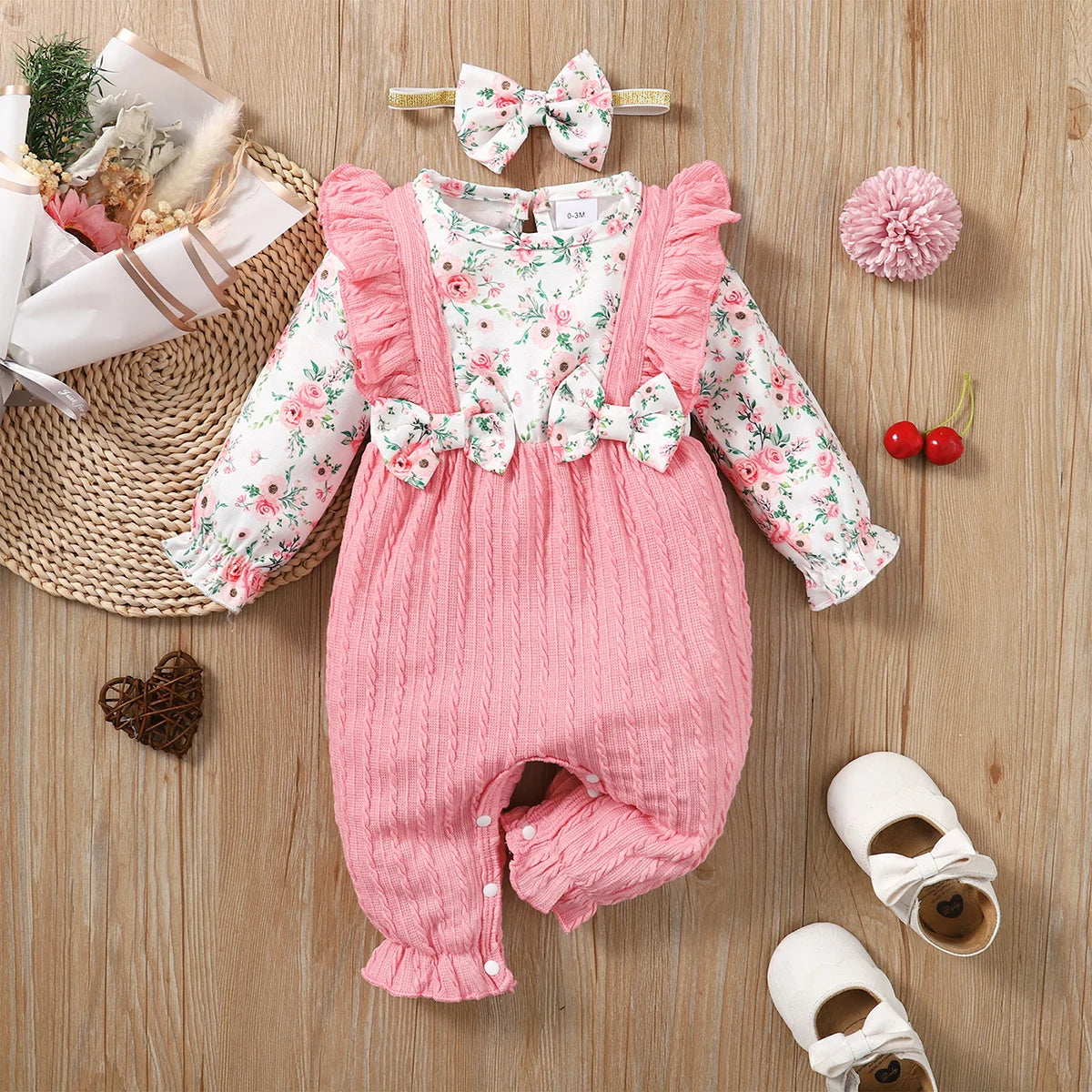 Baby Girl Floral Bow Romper & Headband Set