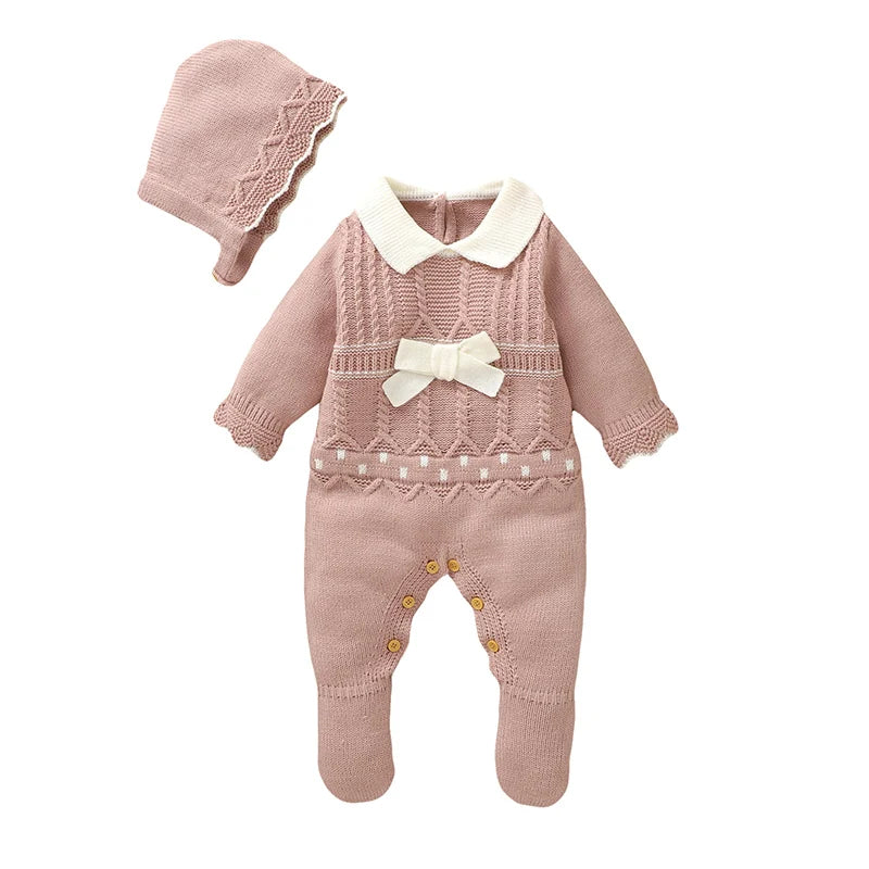 Baby Girl Knit Romper & Hat Set