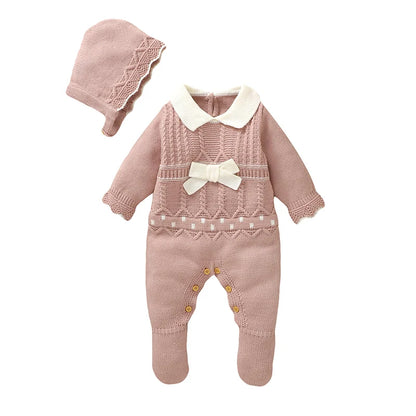 Baby Girl Knit Romper & Hat Set