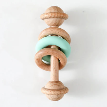 Wooden Baby Rattle & Silicone Teether Toy
